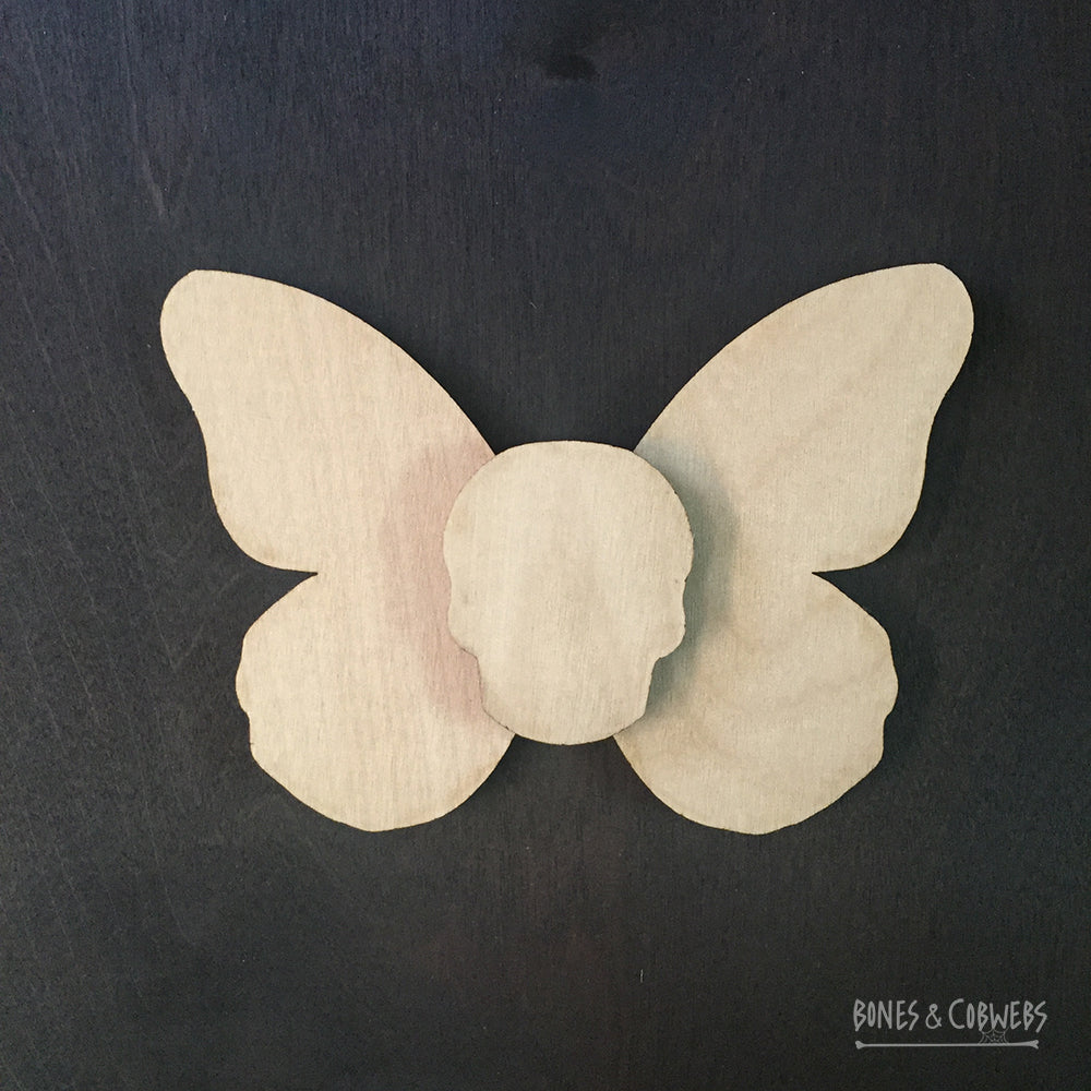 Butterfly With Skull Wood Shape