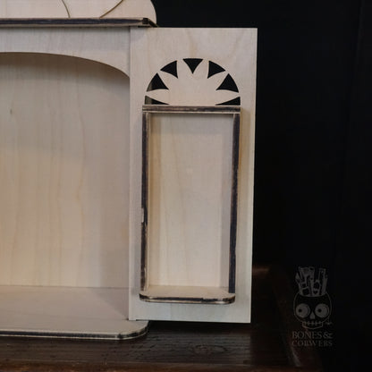 Close up of nichos door,  on a dark background.