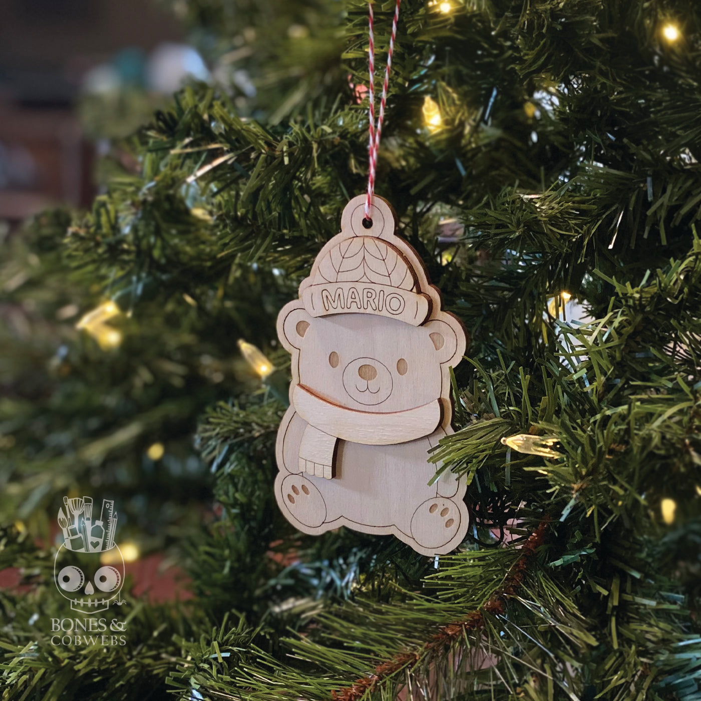 Cozy Bear Personalized Christmas Ornament Holiday Stocking Suffer