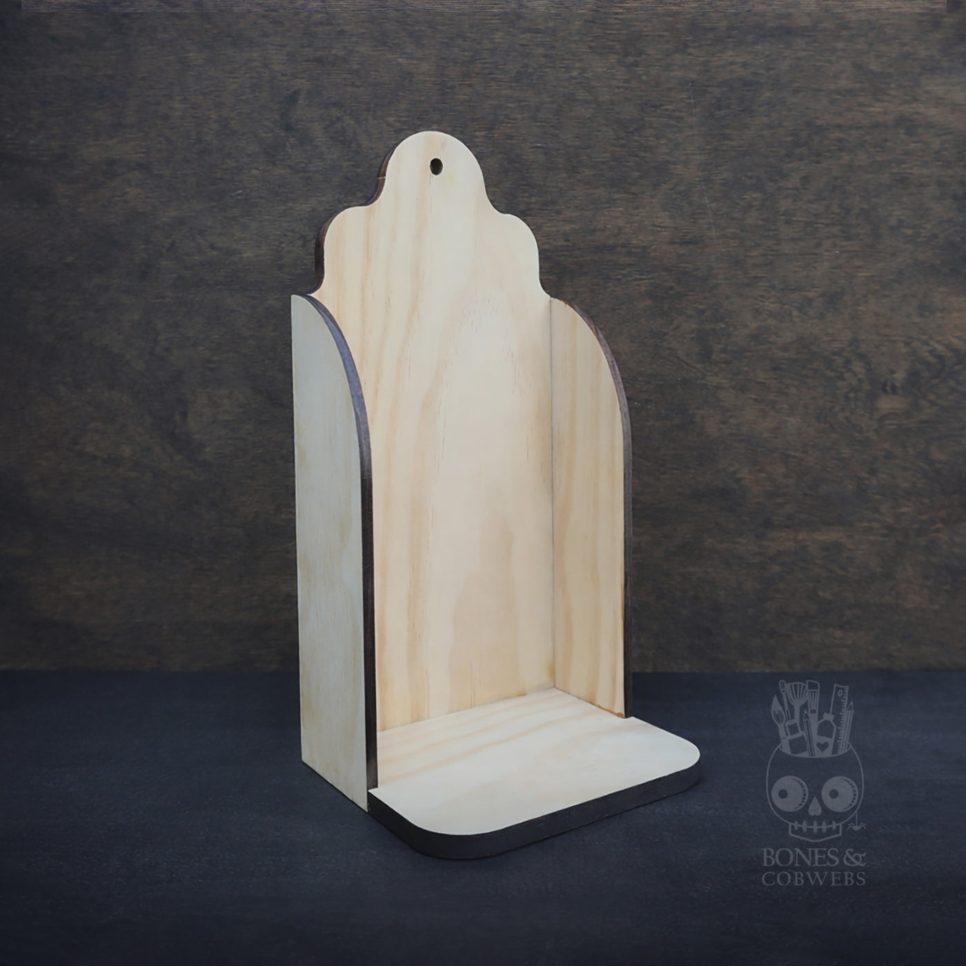 Wooden Shelf or Altar on a dark background