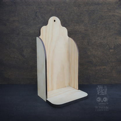 Wooden Shelf or Altar on a dark background