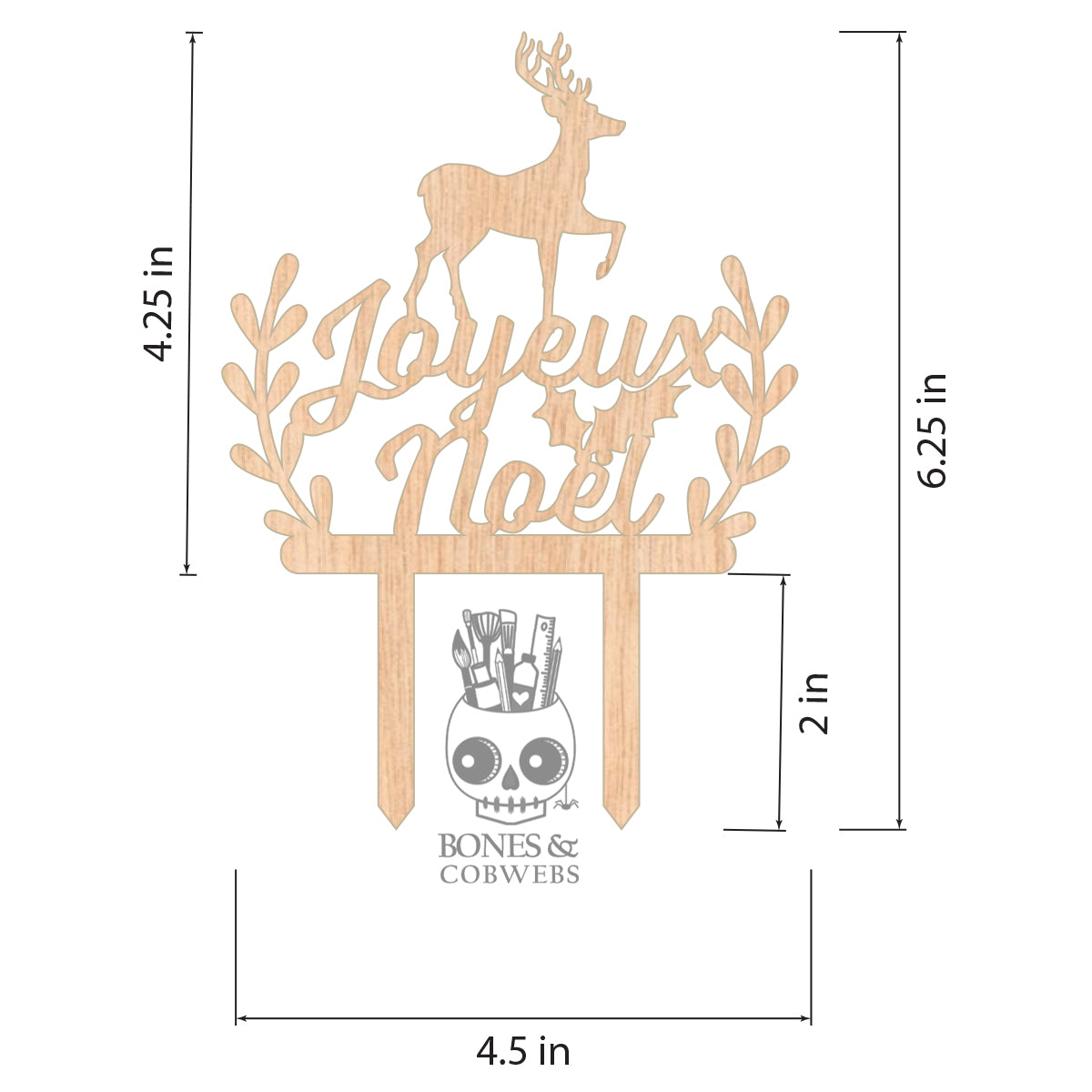 Joyeux Noël Reindeer Cake Topper – Birch Wood Christmas Decoration for Cakes, Floral Arrangements & Home Décor