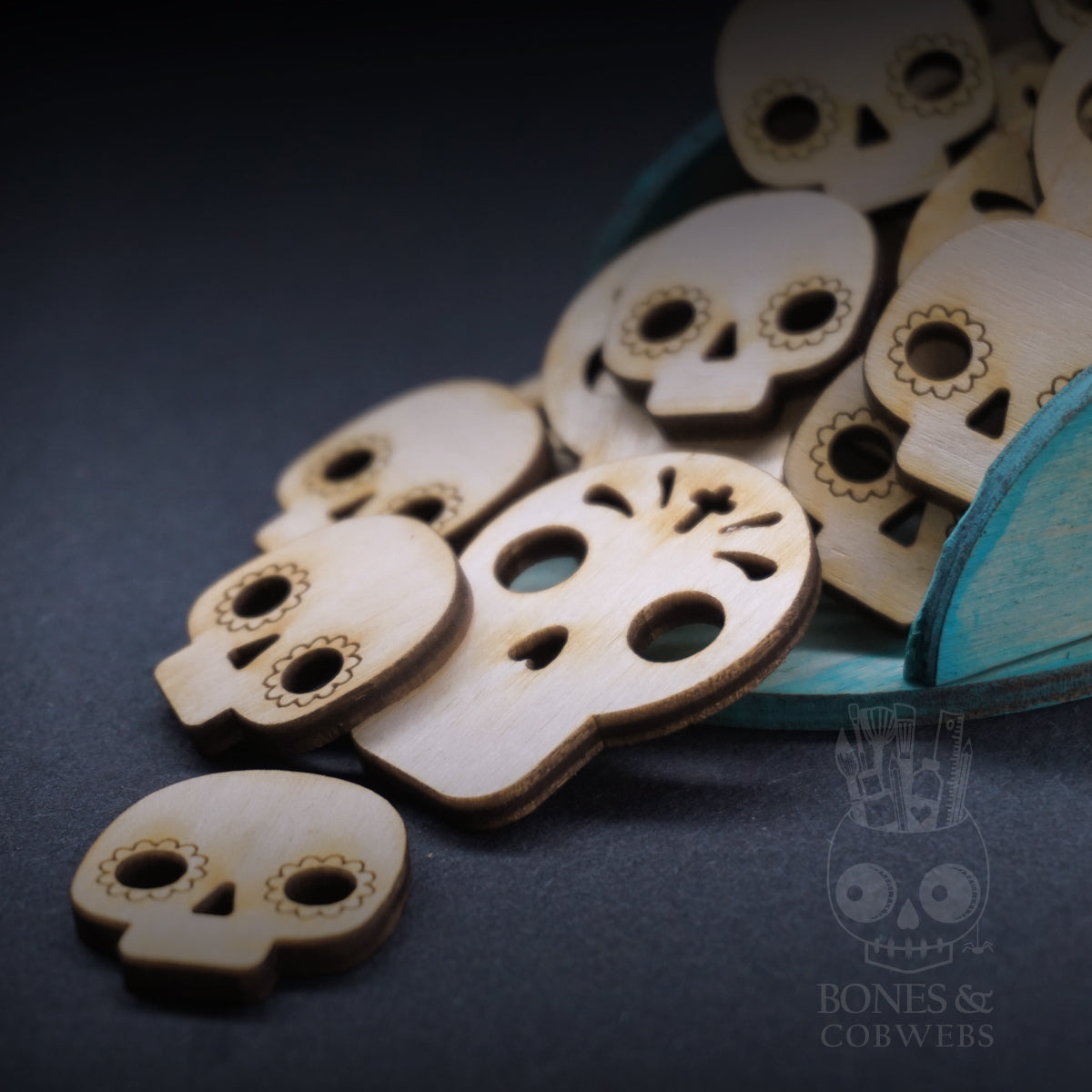 1 oz. Scoop Sugar Skulls Cut Outs Wooden Embelishments – Bones & Cobwebs